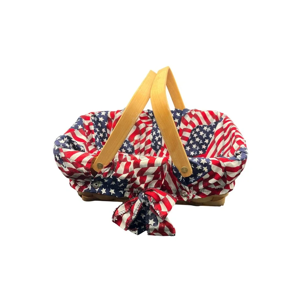 Patriotic Americana Basket Red White Blue Stars‎ Stripes Fabric Liner Decor